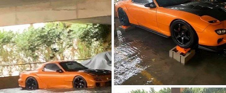 Mazda RX-7 sitting in flooded garage, rescued by perfect stranger