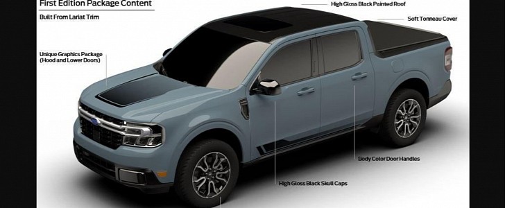 2022 Ford Maverick First Edition details shown in marketing material highlights infographic
