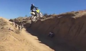 Hill Climb and Jump Getting a Rider Very Close to a Horrible Crash
