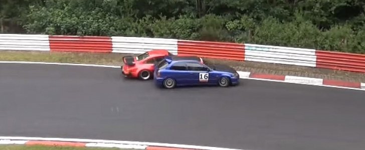 Honda Civic Driver Takes Out Porsche 911 on Nurburgring