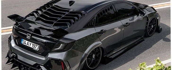 Honda Civic Sedan With Extreme Window Louvers Is a Lamborghini Impersonator  - autoevolution