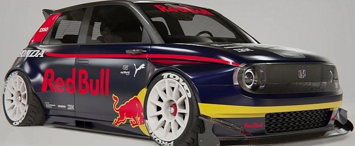 Honda e Red Bull Widebody Max Verstappen tribute rendering by hugosilvadesigns