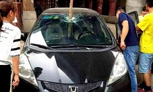 Honda Fit Gets Harpooned in Bizzare Chinese Crash