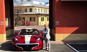 Horacio Pagani Poses with His Insane-Spec Ferrari F12 TDF at Maranello Factory