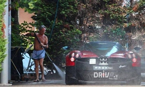 Horacio Pagani Washing His Own Huayra in Swim Shorts