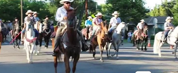 The horse parade at the Colusa County Fair, moments before horse trampled an 8-year-old boy