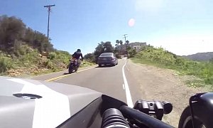 How About Crashing a Bike and an Ariel Atom into a Car Stopped in a Blind Turn?
