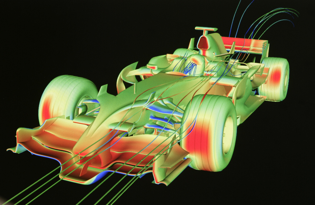 Fluid flow around an F1 car - front view