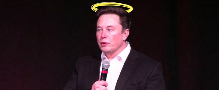 Elon Musk with angel halo