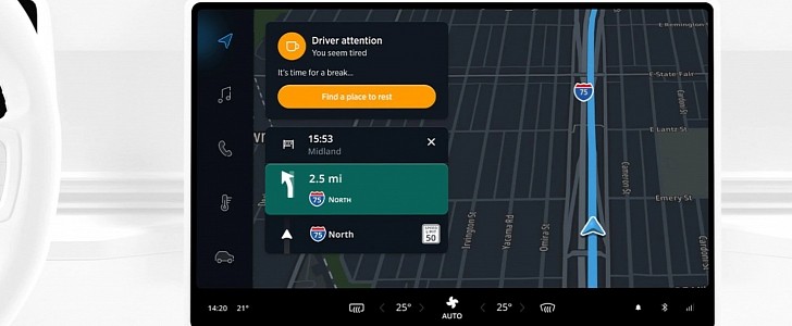 The navigation system can automatically look for rest areas