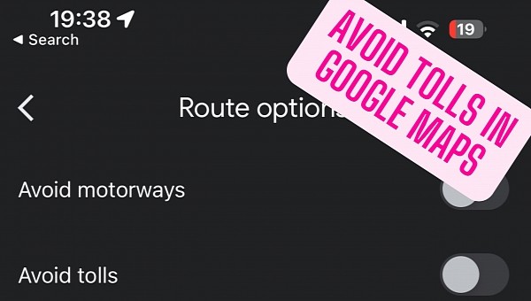 Toll roads in Google Maps