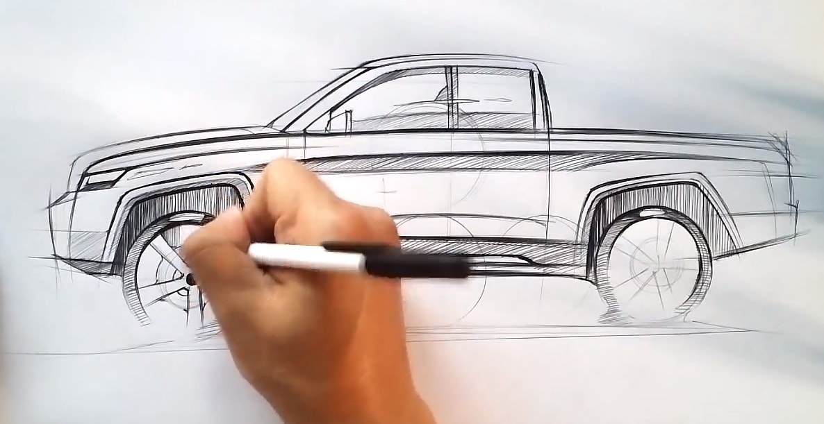 Creative Sketch Truck Drawing with Realistic