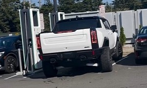 Hummer EV Shows Its Muscles in Front of Rivian R1T at the Charging Station