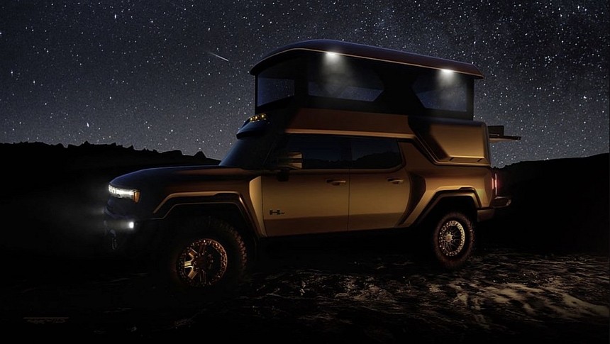 The Hummer EV SUV got a pop-up tent on the roof