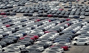 Hundreds of New Tesla Model 3s Pile Up in a Parking Lot in Shanghai