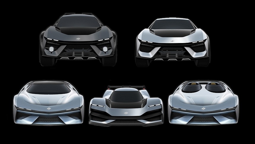 Laffite three-model Lineup - the Atrax, Atrax Stradale, the Barchetta, barchetta Coupe, and the LM1
