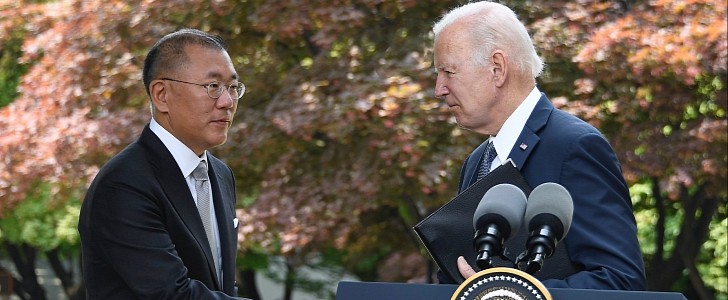 U.S. President Joe Biden and Chung Eui-sun, Hyundai Chairman