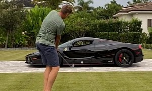 Ian Poulter Practices His Golf Shots Through the Cabin of a LaFerrari Aperta