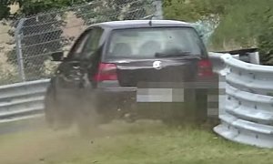Idiot Crashing His VW Golf on the Nurburgring Looks Like a Horror Pinball Game