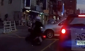 Idiot Rider Uses Face to Stop Scooter