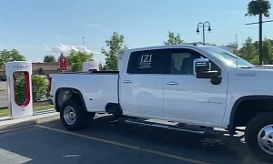 Idling Pickup Truck Blocking Tesla Supercharger Proves That ICEing Is Still a Thing