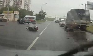 Ignorant Driver Causes Scooter to Crash