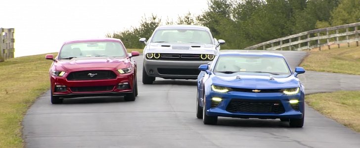 Ford Mustang, Chevrolet Camaro, and Dodge Challenger