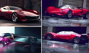 Imagined Alfa Romeo P7, Lancia EV, and Ferrari AI Concepts Show Fine European Design Cues