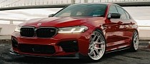 Imola Red BMW M5 Is One Angry-Looking Super Sedan With a Thing for Pricey Wheels