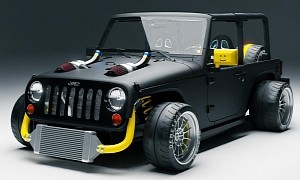 Impractical Jeep Wrangler Turns Digital JK Work of Slammed, Wide Twin-Turbo Art