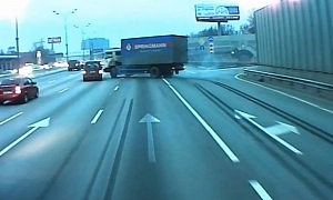 Improper Highway Maneuver Causes Truck Crash in Russia