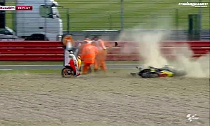 Incredible Close Call as Marquez' Bike Crashes into Crutchlow's
