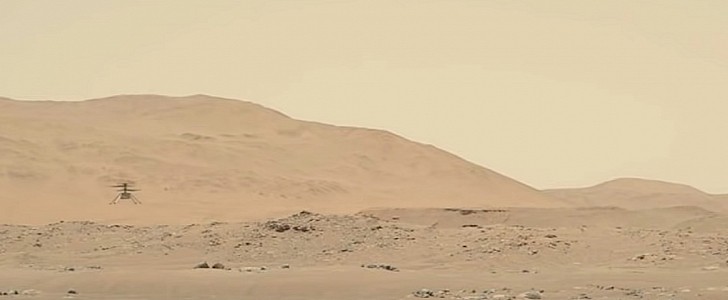 Ingenuity helicopter during its third flight on Mars