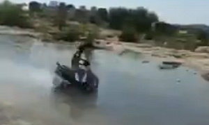 Insane Scooter Drifting on Water-Covered Road