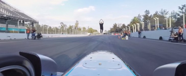 Damien Walters backflips over Formula E car