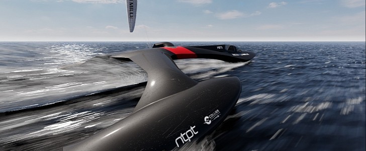 The SP80 concept watercraft is a futuristic sailboat towed by a kite