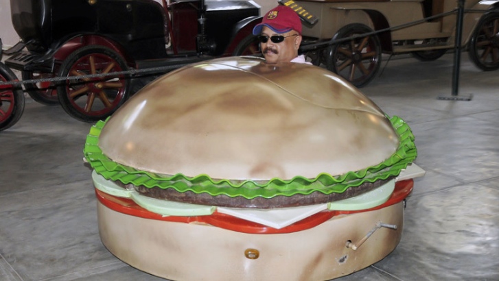 Sudhakar Yadab in his hamburger car