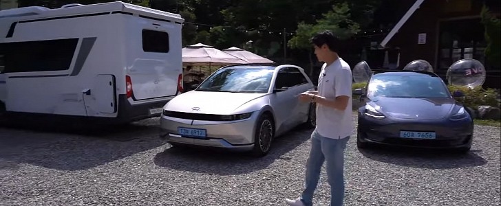 Hyundai Ioniq 5 test shows the bidirectional charging V2L function at work with Porest RV