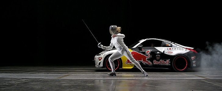 Red Bull fencer vs. race car