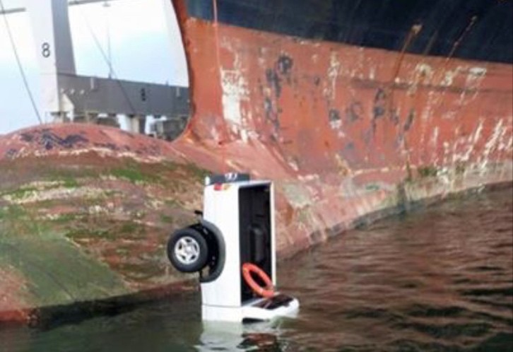Toyota Truck Dangling off a Ship 
