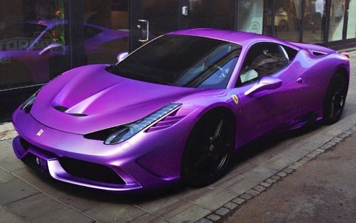 Tyga posted a photo of this Ferrari 458 Sepciale wrapped in purple on his Facebook account