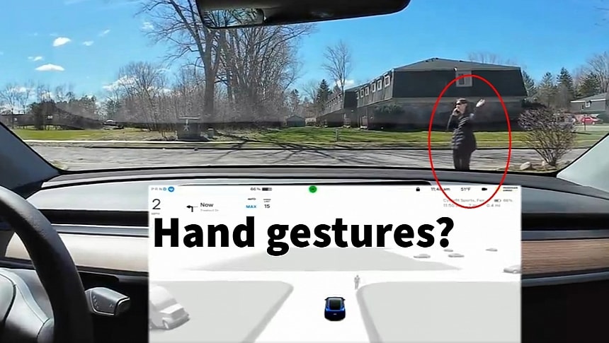 Is Tesla's Full Self-Driving reacting to a pedestrian's hand wave gestures?