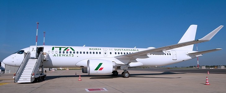 ITA Airways' new A220 aircraft boast a "Born to Be Sustainable" livery
