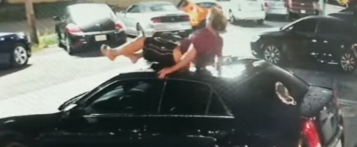 Florida man in swim trunks falls out of the sky, on the roof of Chrysler 300 and walks it off