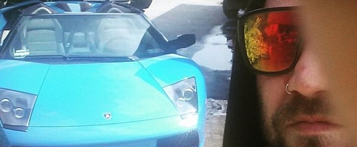 Bam Margera with his blue Lamborghini Murcielago