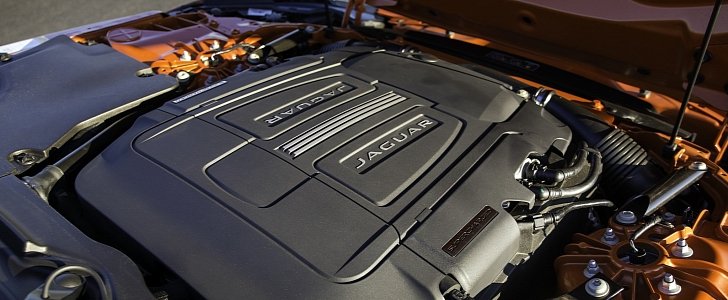 Jaguar F-Type V8 engine with plastic cover
