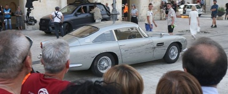 James Bond's Aston Martin DB5 gets banged up during car chase on Italian movie set