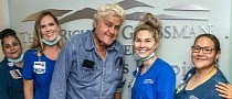 Jay Leno Smiles in First Photo as He Leaves Hospital Following Car Fire