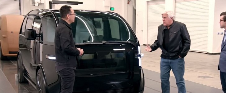 Jay Leno sees the canoo EV for the first time