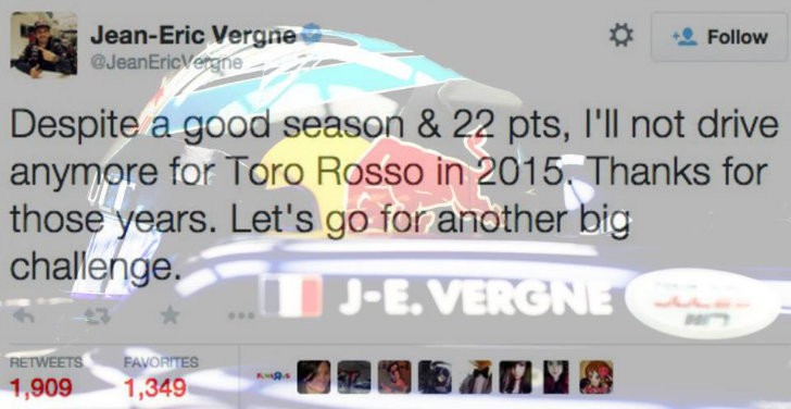 Jean-Eric Vergne, Jean-Eric Vergne's tweet about leaving Toro Rosso
